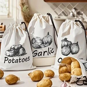 White Vegetable Storage Bags Set